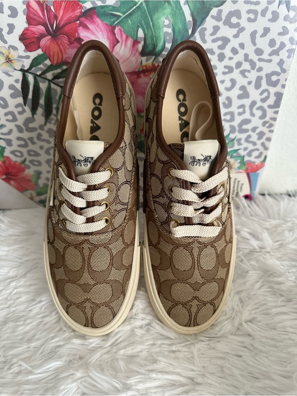 Coach Brown Signature Canvas Low-Top Sneakers